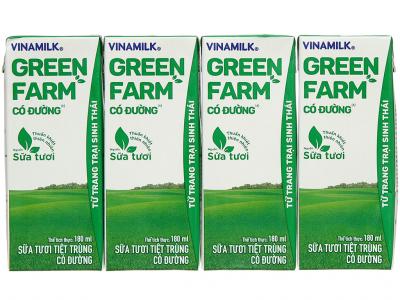 Lốc 4 hộp sữa tươi tiệt trùng có đường Vinamilk Green Farm 180ml