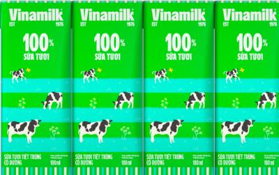 Sữa tươi tiệt trùng Vinamilk 100% có đường - Lốc 4 hộp 180ml