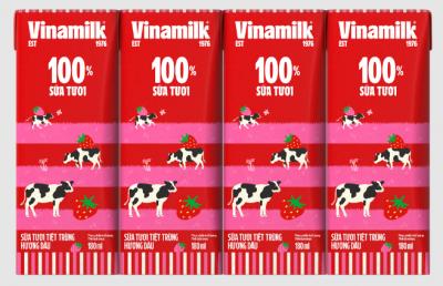 Sữa tươi tiệt trùng Vinamilk 100% hương dâu - Lốc 4 hộp 180ml
