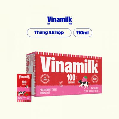 Sữa tươi tiệt trùng Vinamilk 100% hương dâu - Thùng 48 hộp 110ml