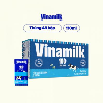 Sữa tươi tiệt trùng Vinamilk 100% ít đường - Thùng 48 hộp 110ml