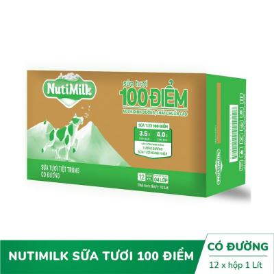 Thùng 12 Hộp NutiMilk Sữa Tươi 100 Điểm Có Đường 1L