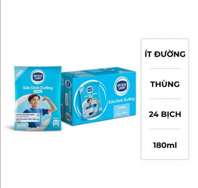 Thùng 24 bịch sữa tiệt trùng ít đường Dutch Lady Canxi & Protein 180ml