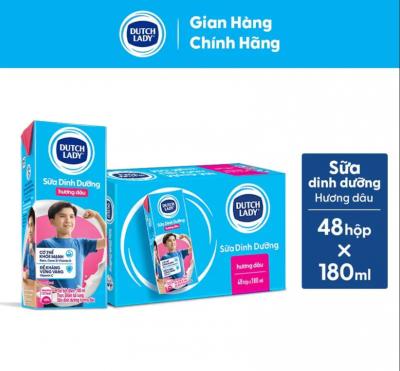 Thùng 48 hộp sữa tiệt trùng hương dâu Dutch Lady Cao Khoẻ 180ml