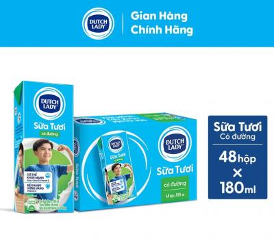 Thùng 48 Hộp Sữa Tươi Tiệt Trùng Dutch Lady Cô Gái Hà Lan Có Đường 180ml (48x180ml)